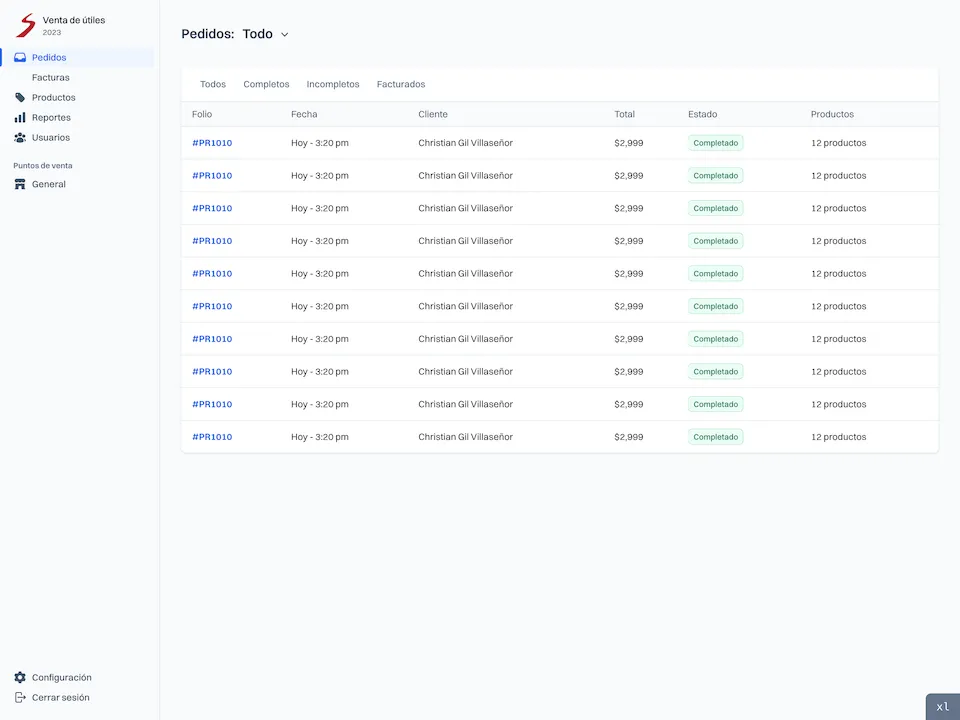 App de venta de útiles
